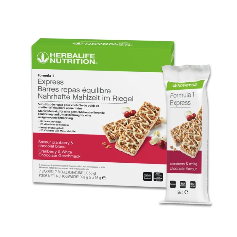 Herbalife Formula 1 Barretta Express – Mirtillo rosso e cioccolato bianco 7 x 56 g