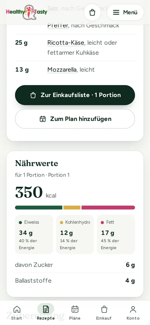 Recipe with nutritional values